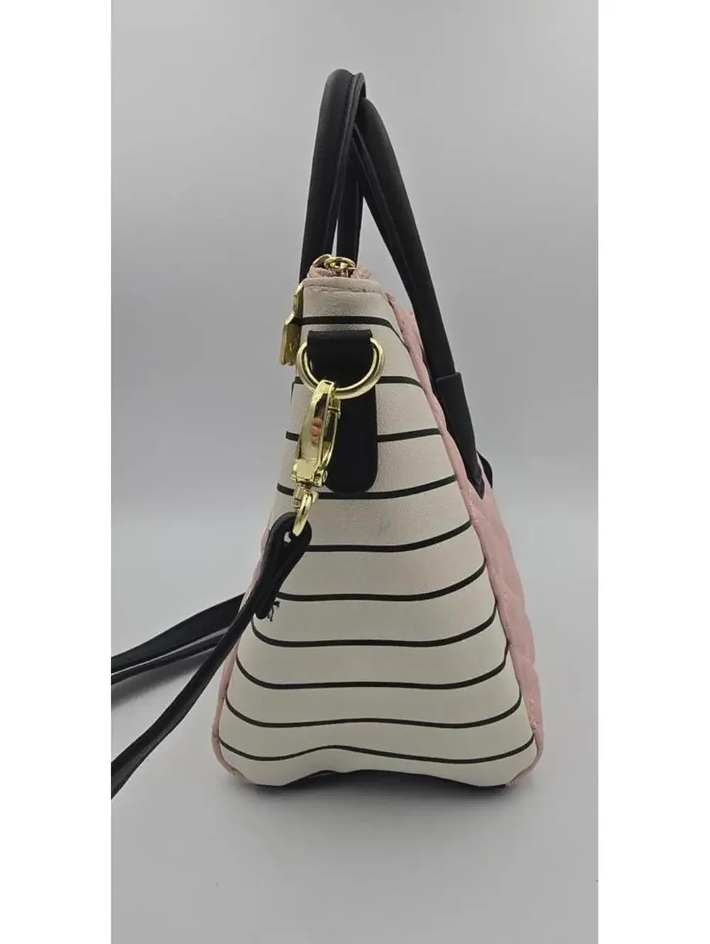 Betsey Johnson White Pink Black Quilted Satchel Shoulder Bag
